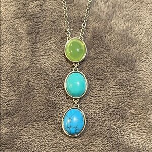 Trio Stone Pendant Necklace in Green and Turquoise - Women Jewelry